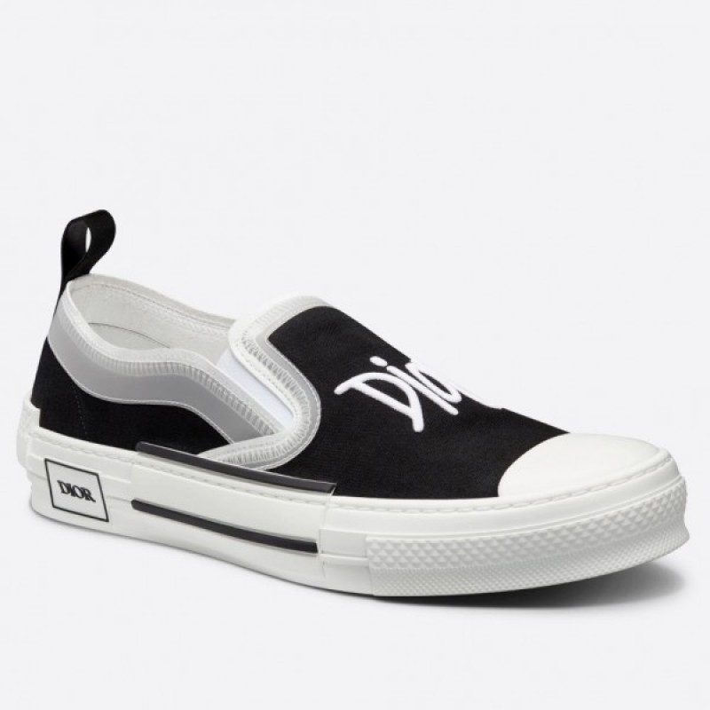 Dior B23 Slip-On Sneakers In Black Shawn Canvas